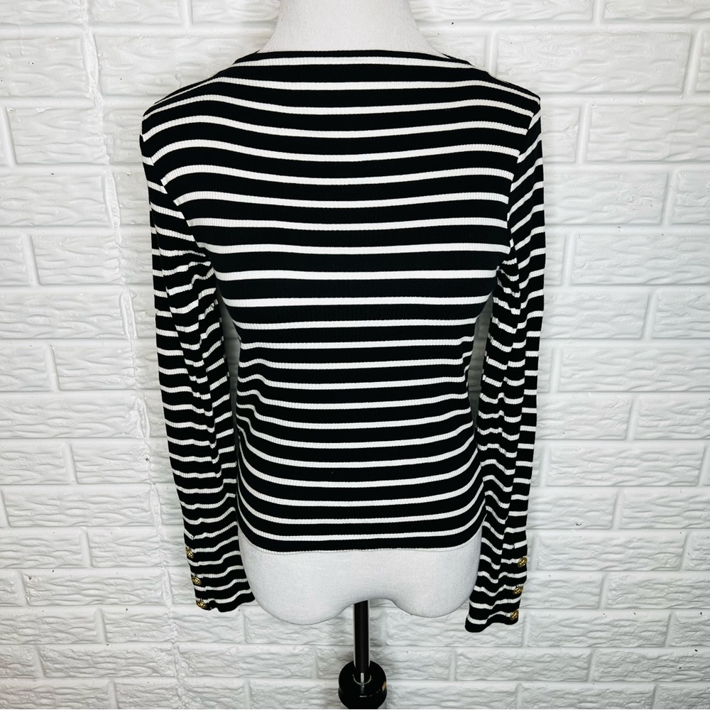 J. CREW Vintage Rib Long Sleeve Striped Pullover Top with Buttons at Cuff Size M